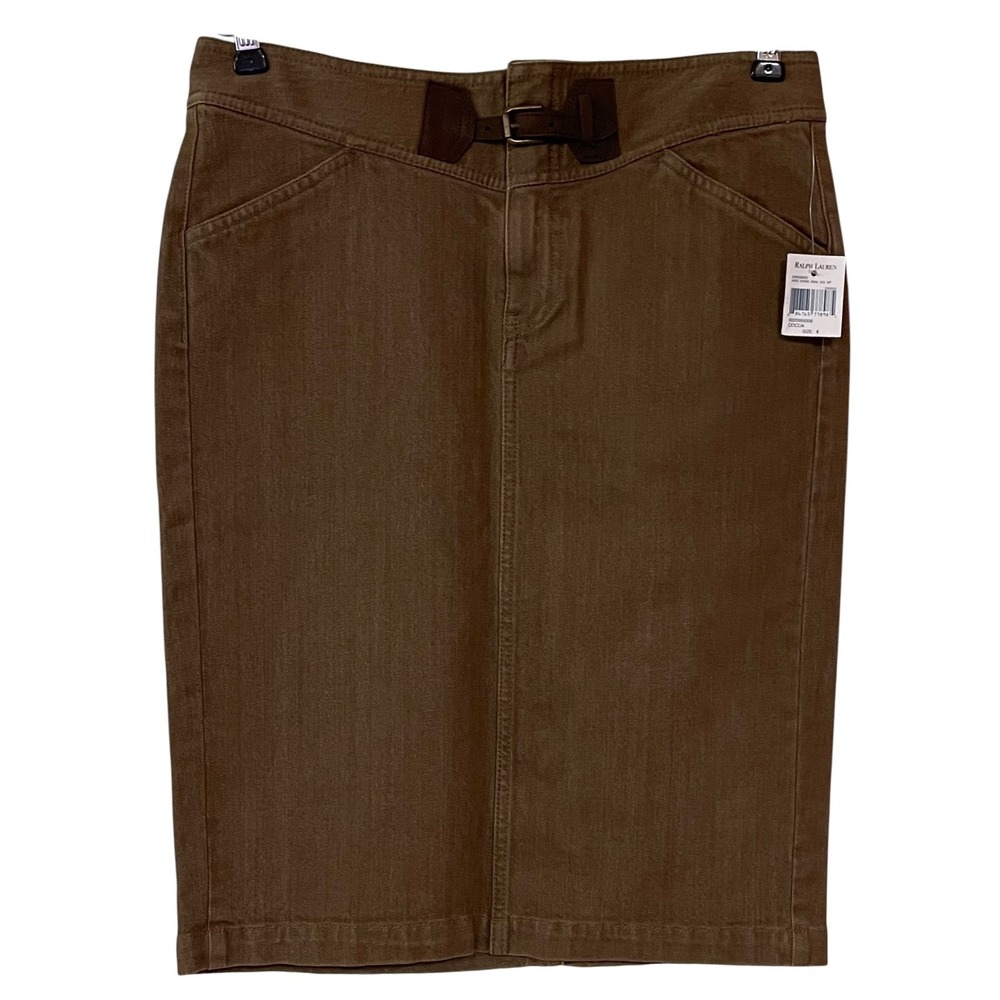 Lauren Jeans Co RL Womens Brown Denim Pencil Skirt Belted Western Cowgirl 4 READ